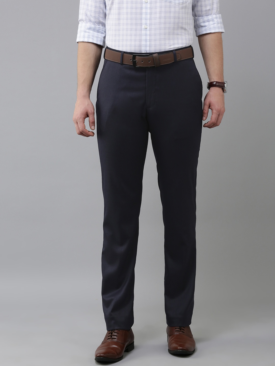 

Park Avenue Men Navy Blue Solid Smart Fit Formal Trousers