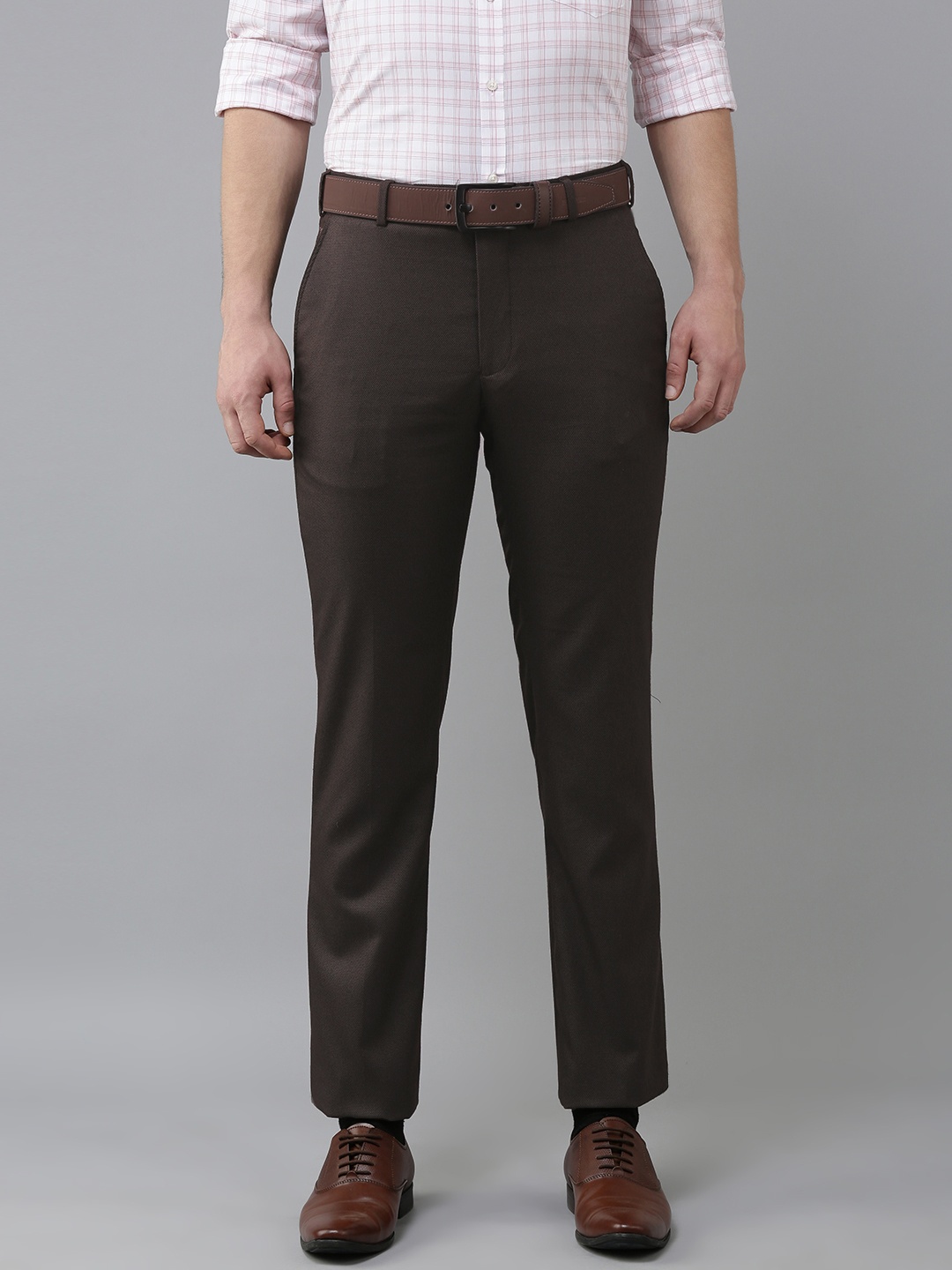 

Park Avenue Men Brown Textured Smart Fit Formal Trousers