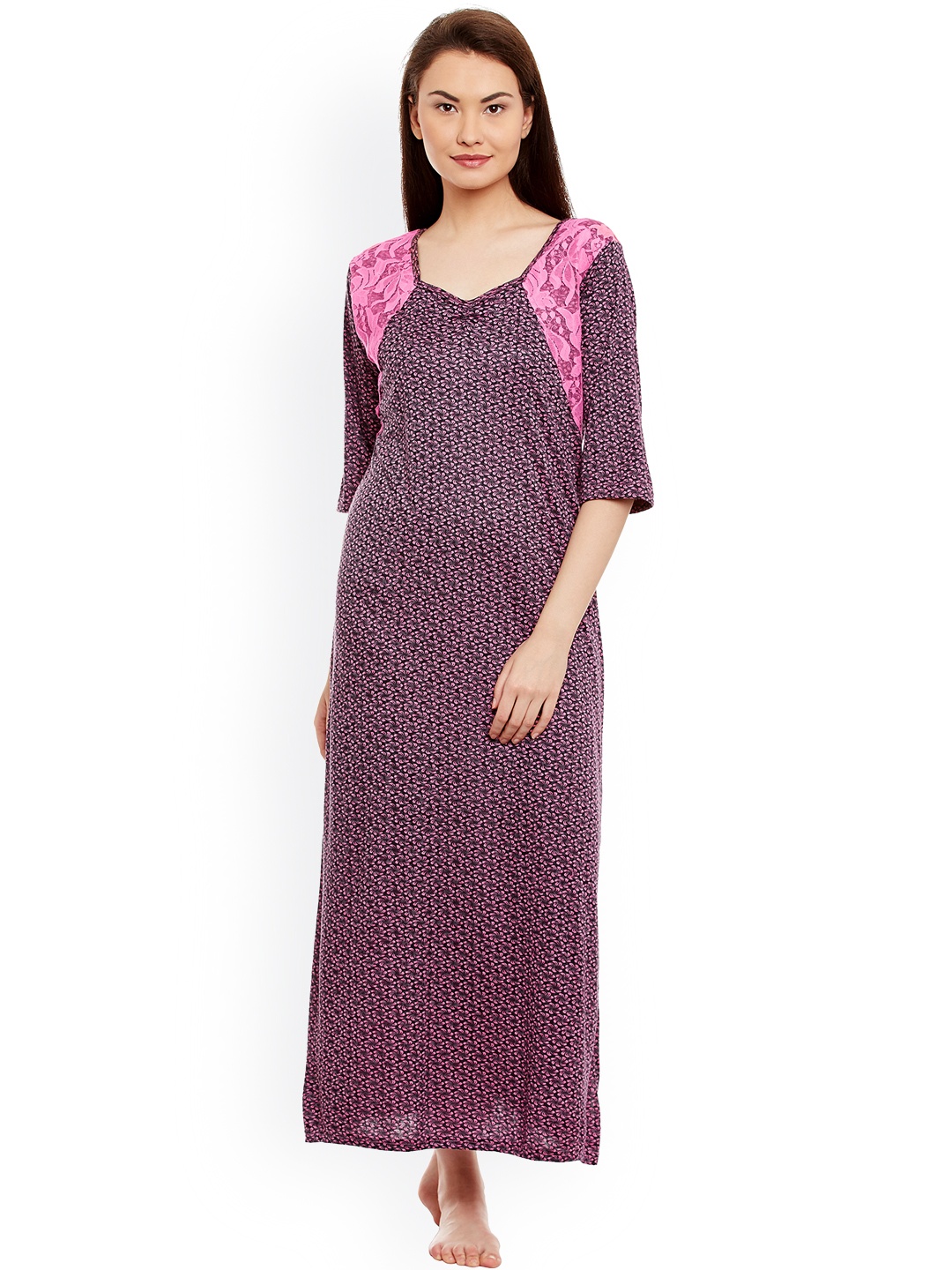 

Claura Pink Floral Print Maxi Nightdress cot-39