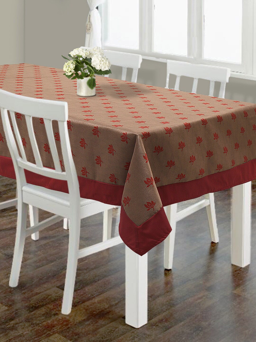 

S9home by Seasons Red & Brown Printed 6-Seater Polyester Table Cover