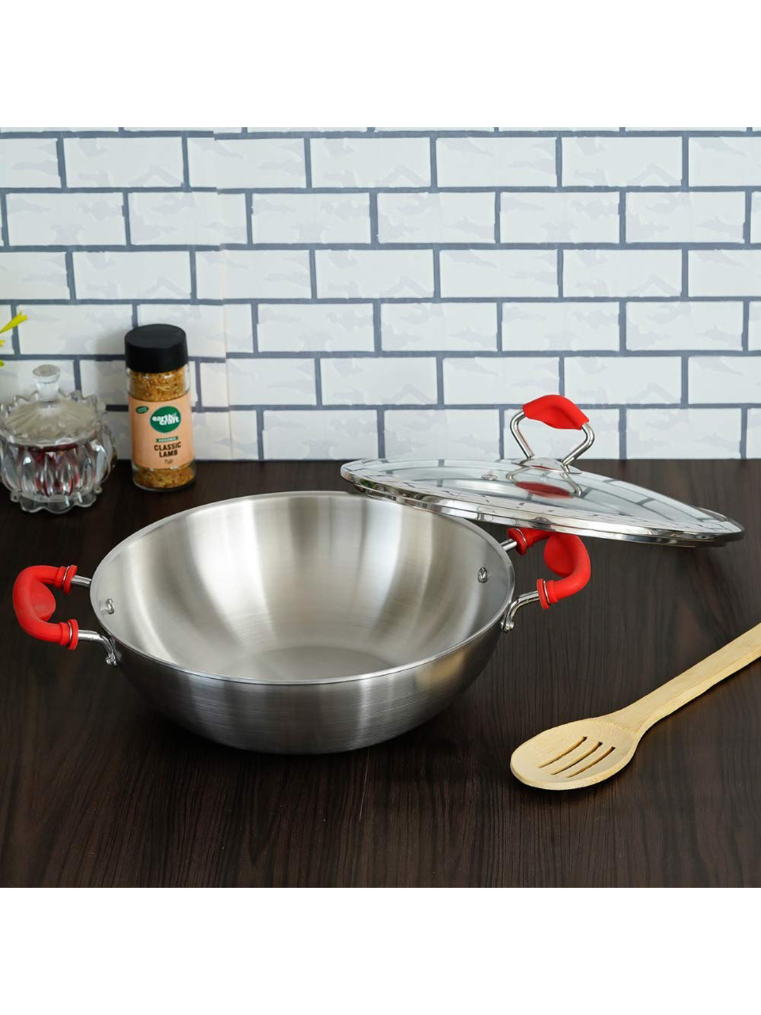 

Femora Silver-Toned Induction Base Tri-ply Deep Frying Pan with Glass Lid