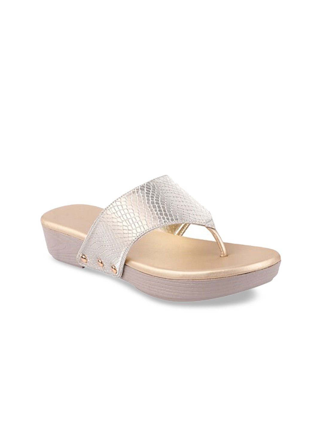 

THE WHITE POLE Women Gold-Toned Embellished Leather Ethnic Open Toe Flats