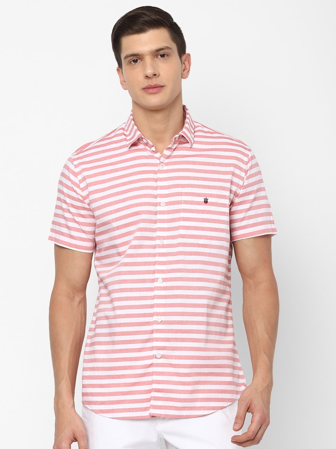 

Louis Philippe Sport Men Pink & White Slim Fit Striped Cotton Casual Shirt