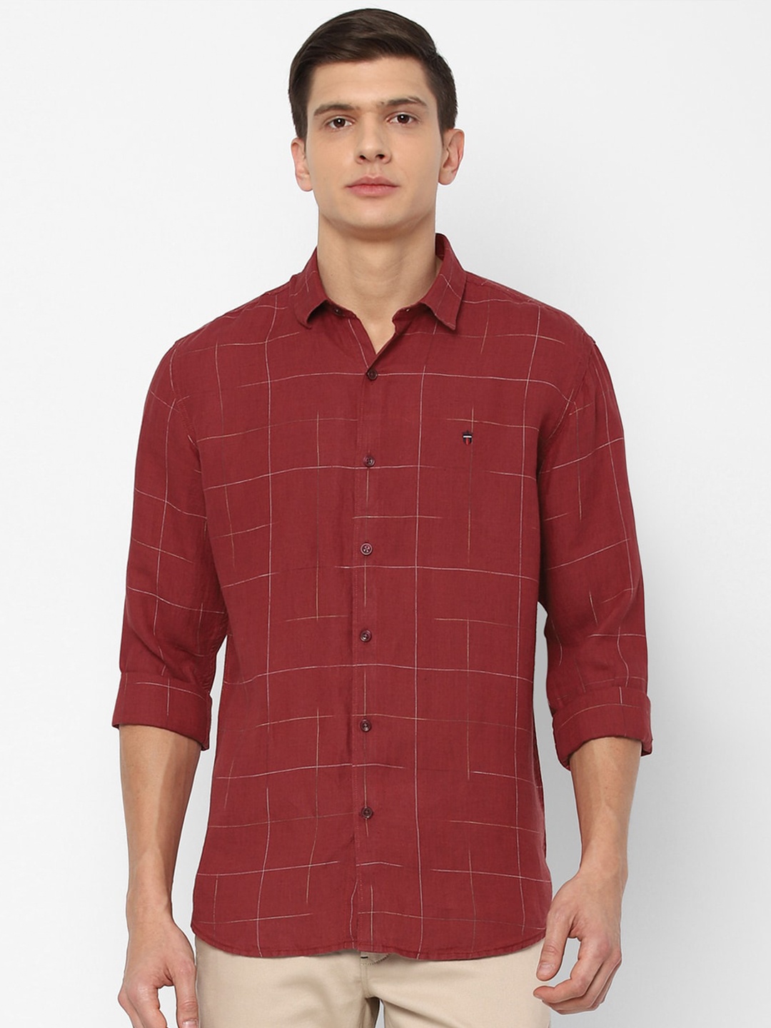

Louis Philippe Sport Men Maroon Slim Fit Windowpane Checks Casual Shirt