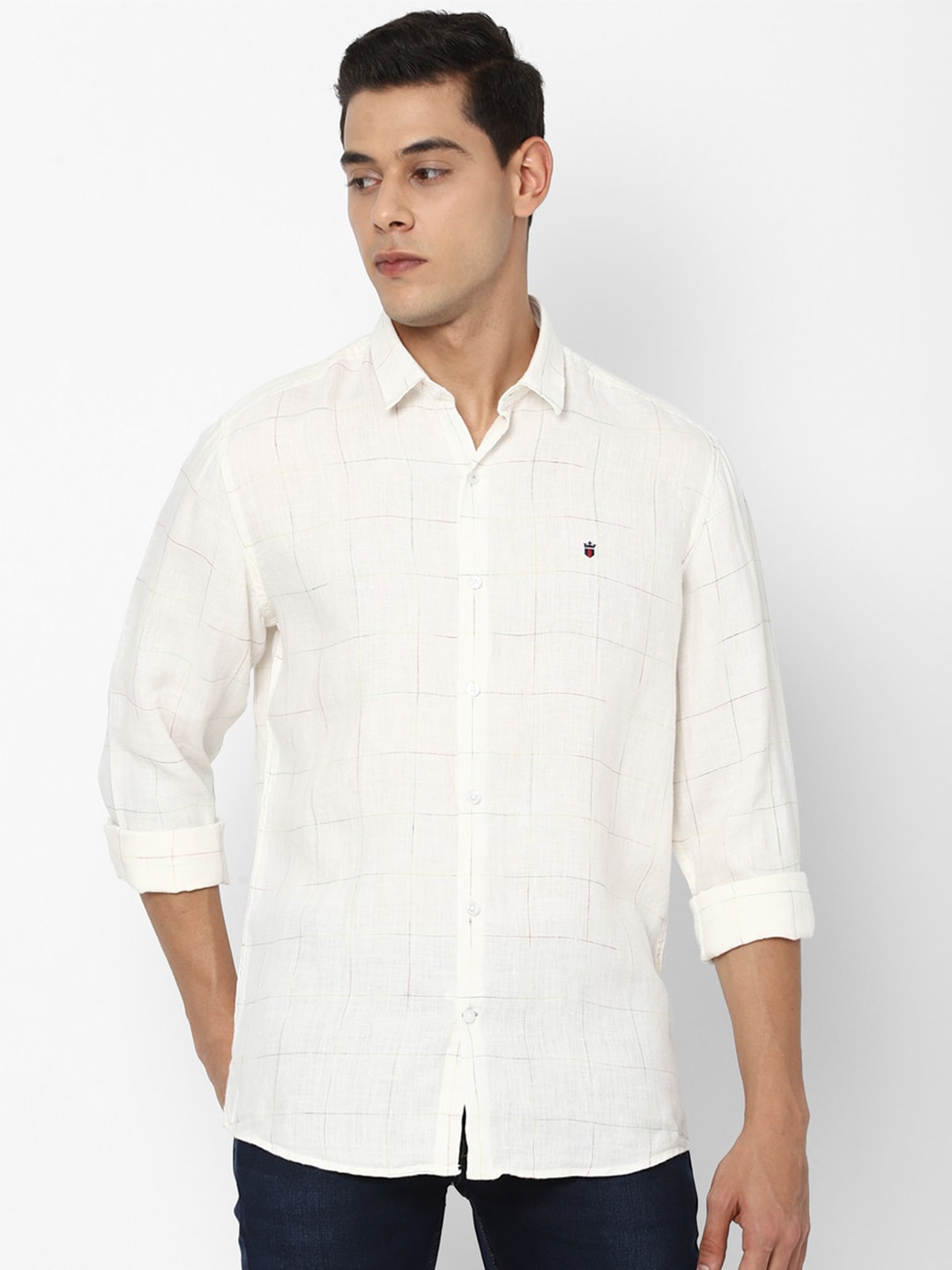 

Louis Philippe Sport Men White Slim Fit Windowpane Checks Cotton Casual Shirt