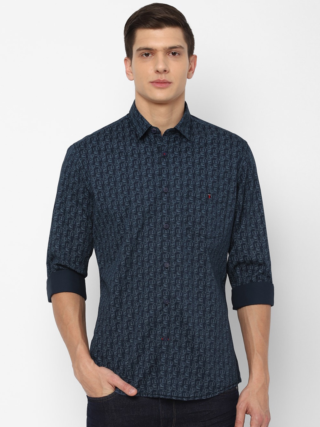 

Louis Philippe Sport Men Navy Blue Slim Fit Printed Pure Cotton Casual Shirt