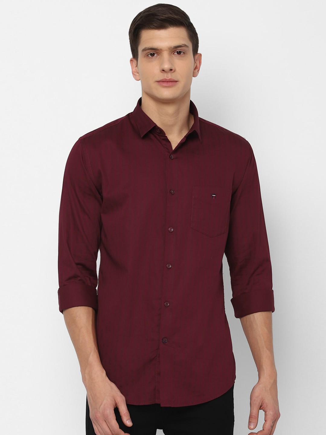 

Louis Philippe Sport Men Maroon Striped Slim Fit Cotton Casual Shirt