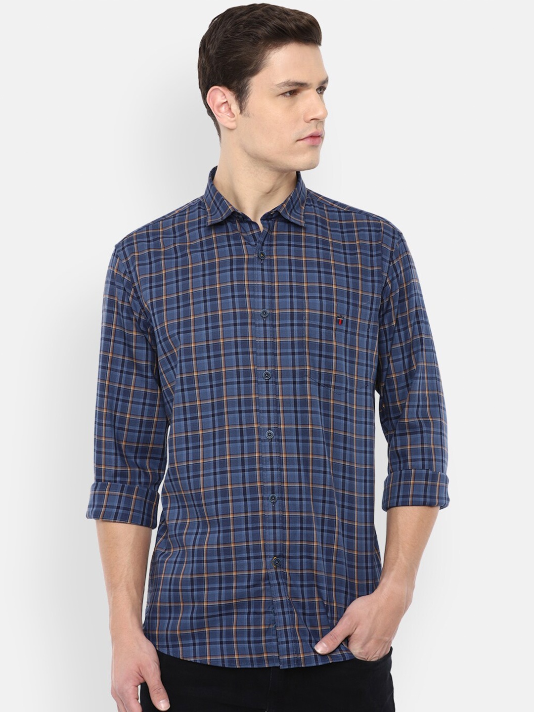 

Louis Philippe Sport Men Blue Slim Fit Tartan Checks Checked Pure Cotton Casual Shirt