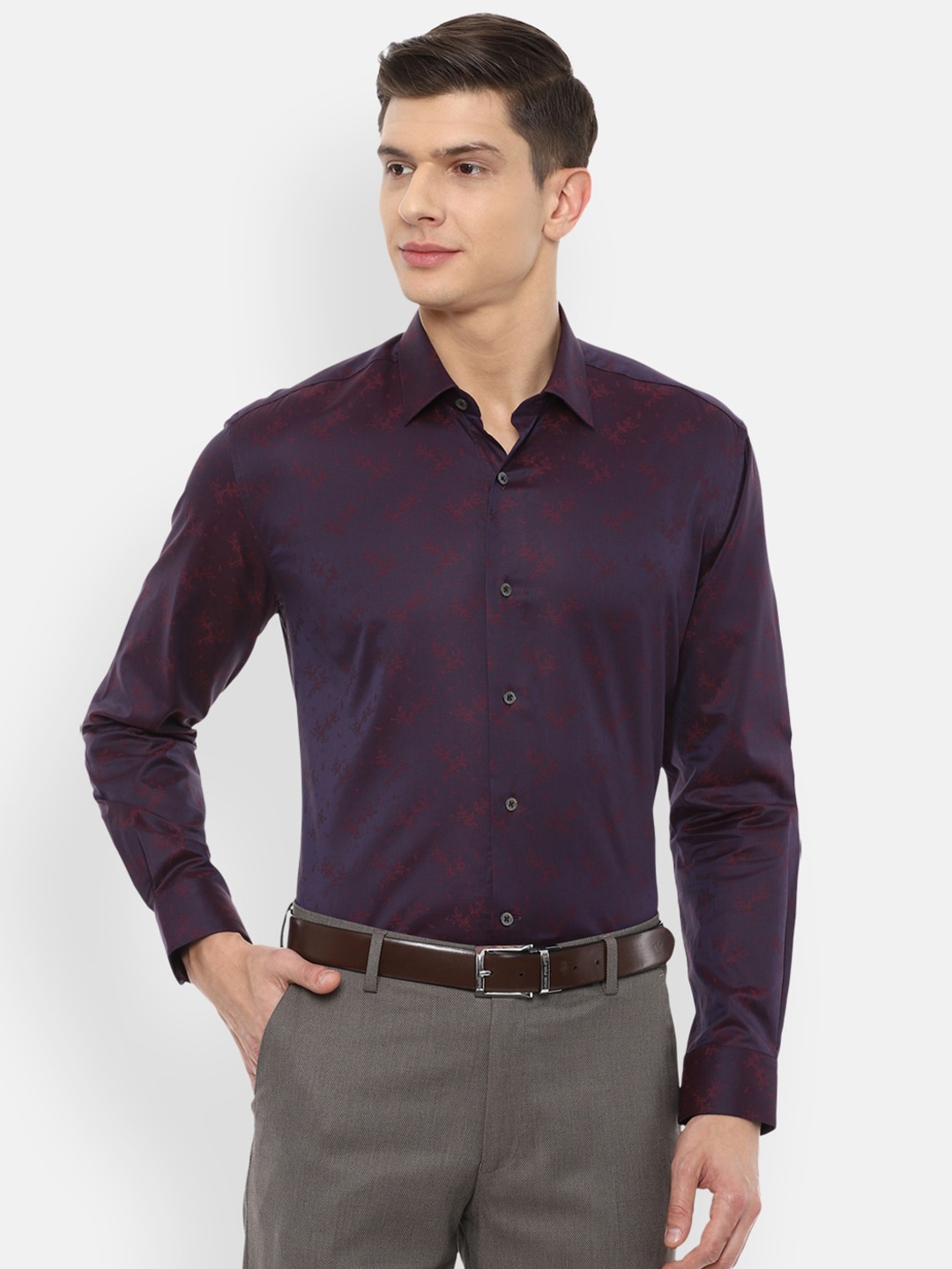 

Luxure by Louis Philippe Men Cotton Purple Floral Printed Formal Shirt