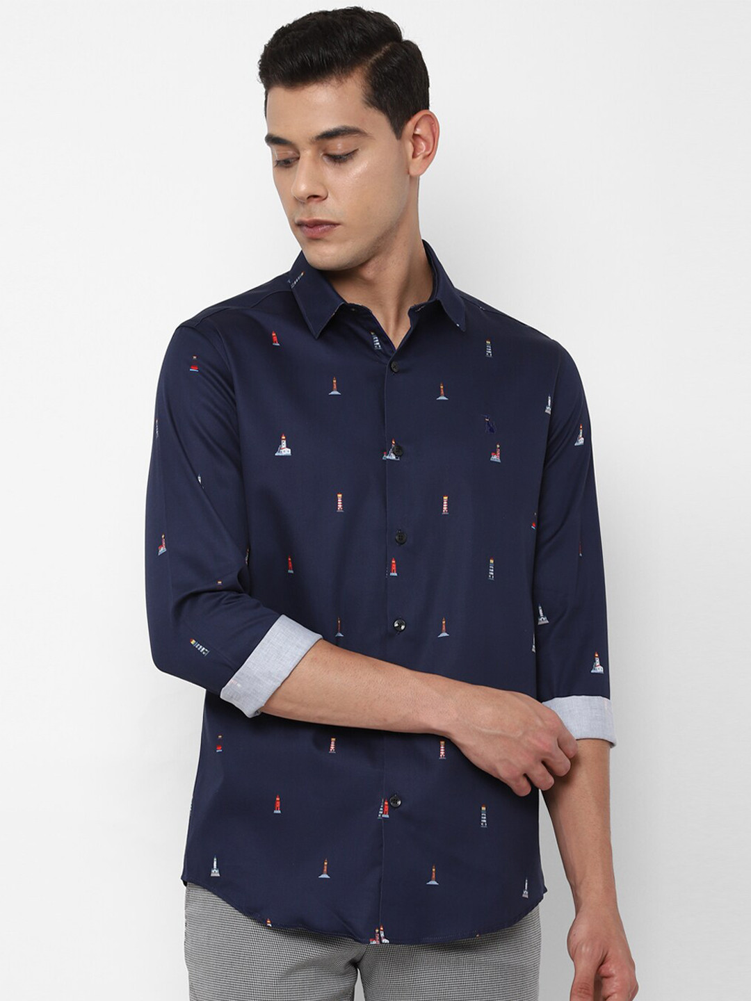 

SIMON CARTER LONDON Men Navy Blue Slim Fit Printed Pure Cotton Casual Shirt