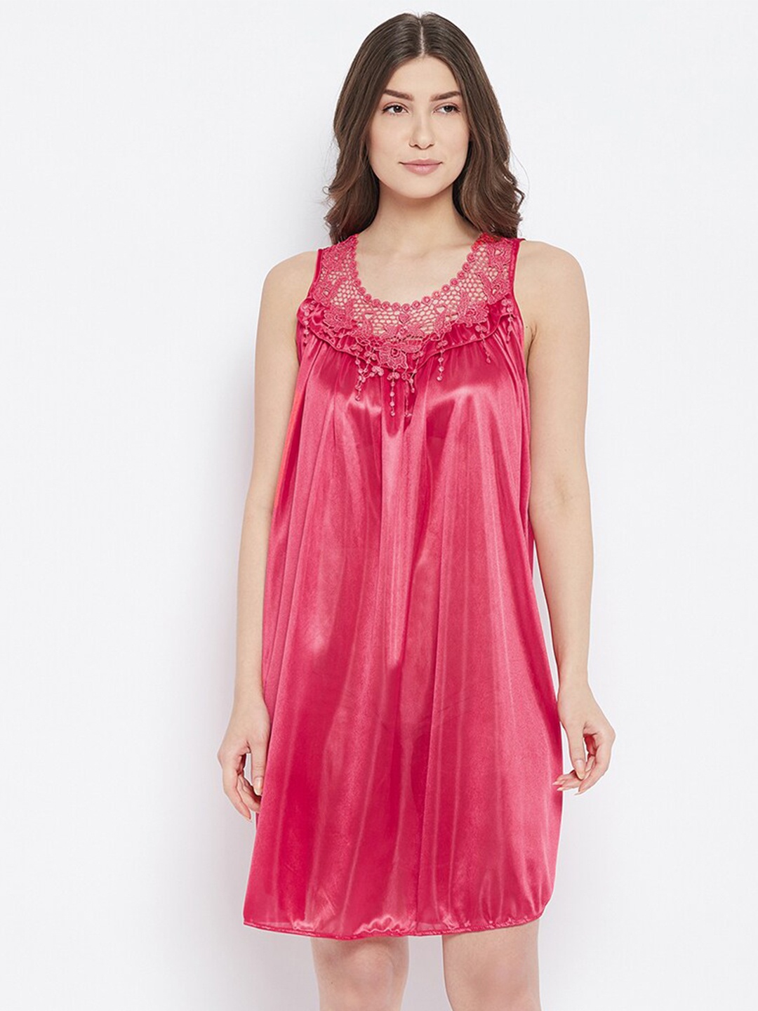 

Camey Women Red Solid Satin Nightdress