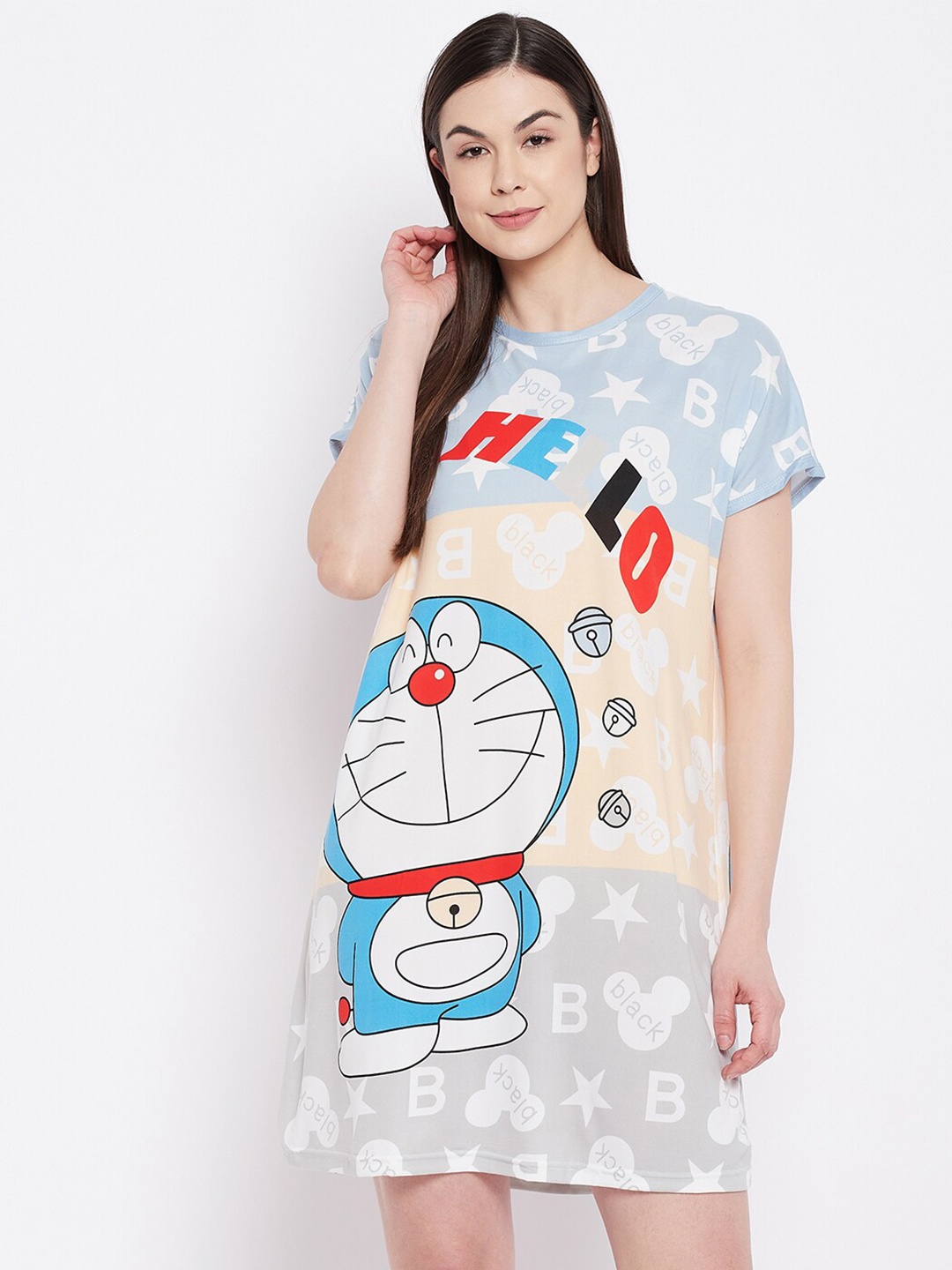 

Camey Women Blue & White Printed Nightdress