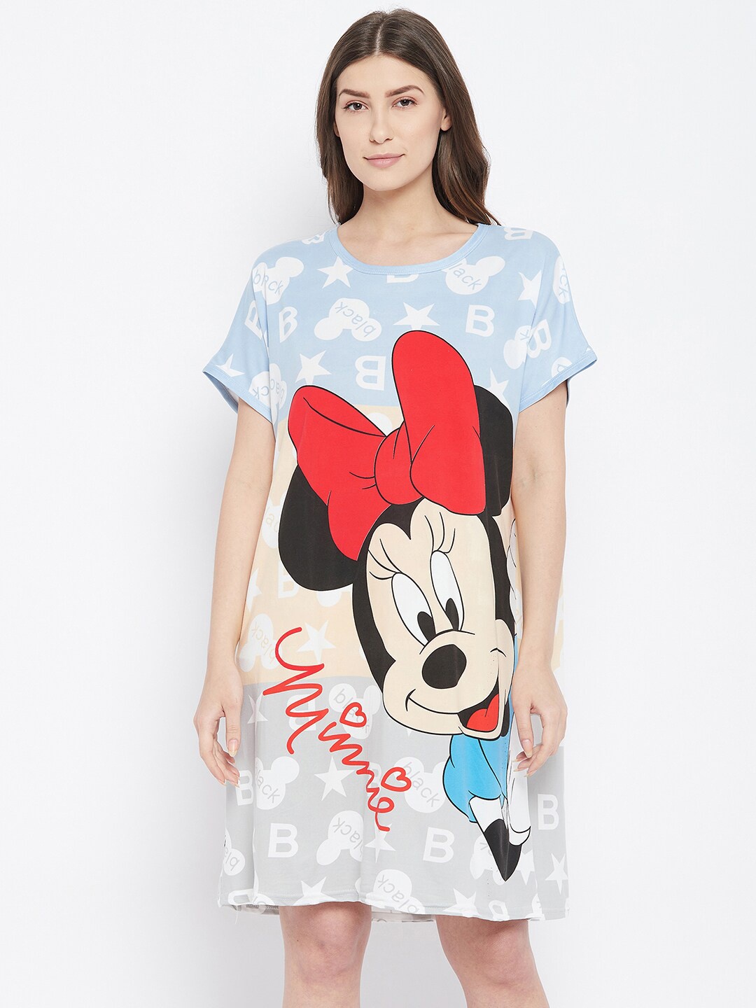 

Camey Women Blue & Red Printed Knee-length Nightdress