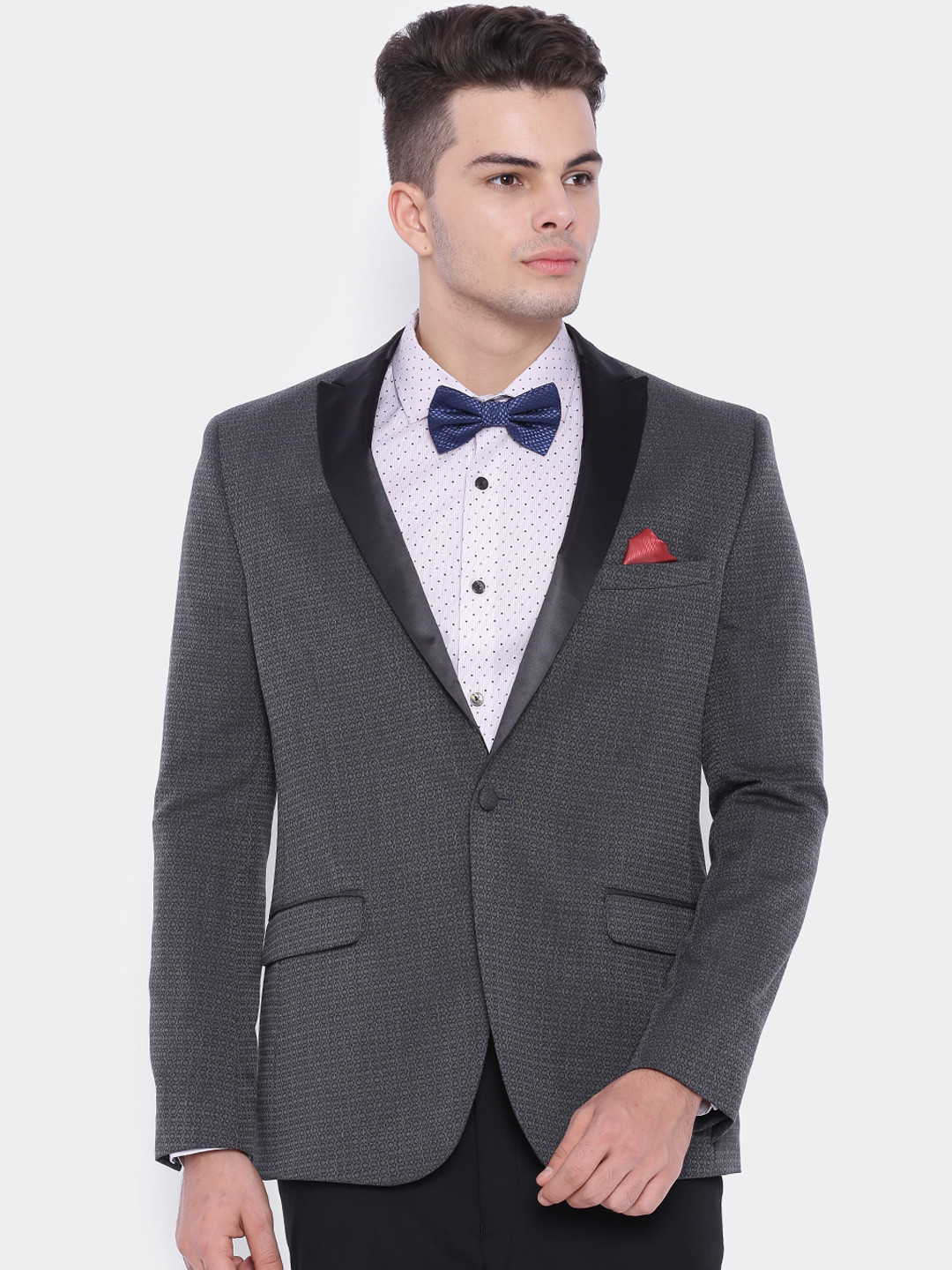 

SUITLTD Grey Slim Fit Single-Breasted Tuxedo Blazer
