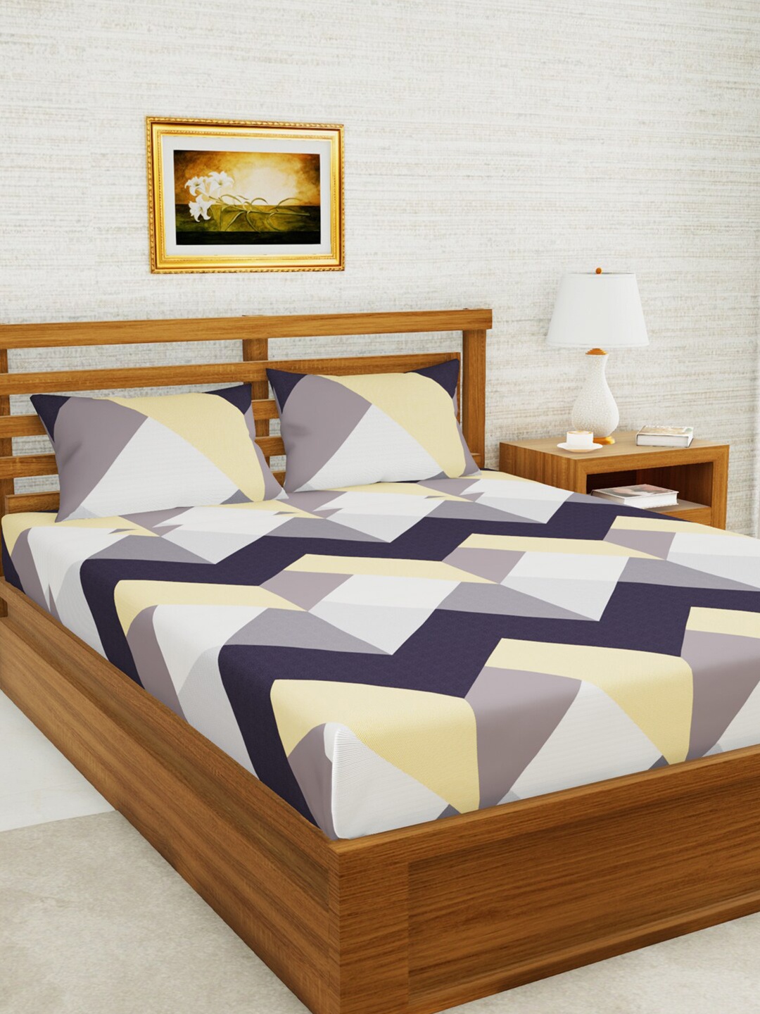 

KOPA Multicoloured Geometric 152 TC Queen Bedsheet with 2 Pillow Covers, Multi