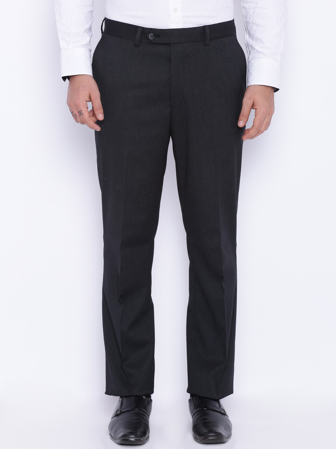

SUITLTD Black & Grey Striped Slim Fit Formal Trousers