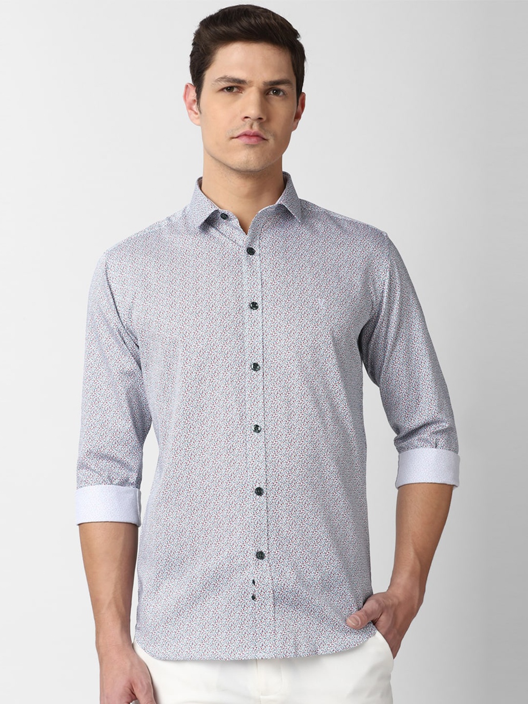 

V Dot Men Blue Slim Fit Micro Ditsy Printed Cotton Casual Shirt