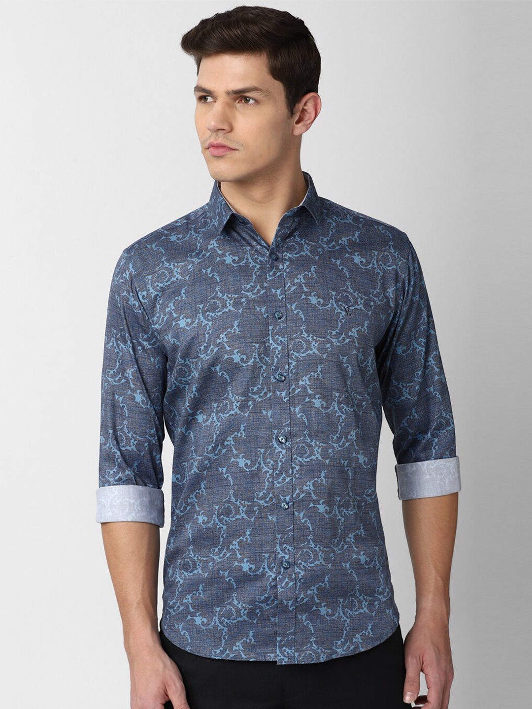 

V Dot Men Blue Slim Fit Printed Pure Cotton Casual Shirt