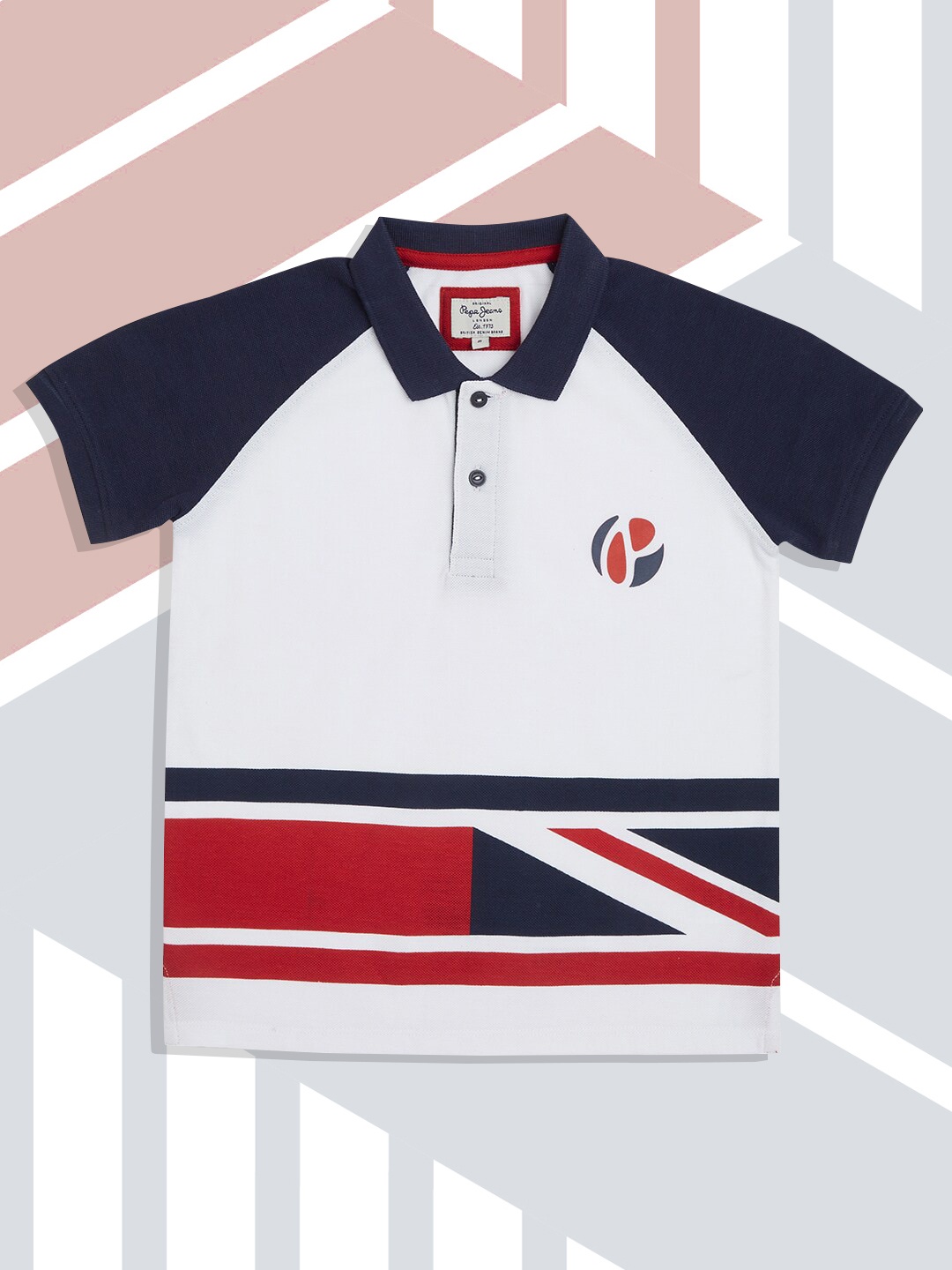 

Pepe Jeans Boys White & Navy Blue Colourblocked Polo Collar T-shirt