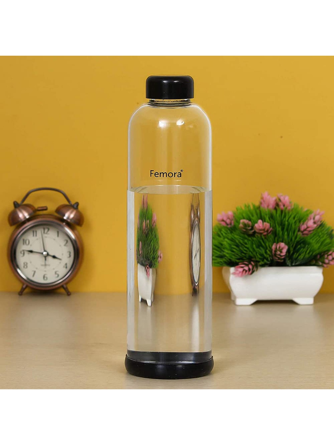 

Femora Set Of 4 Transparent & Black Solid Glass Bottles