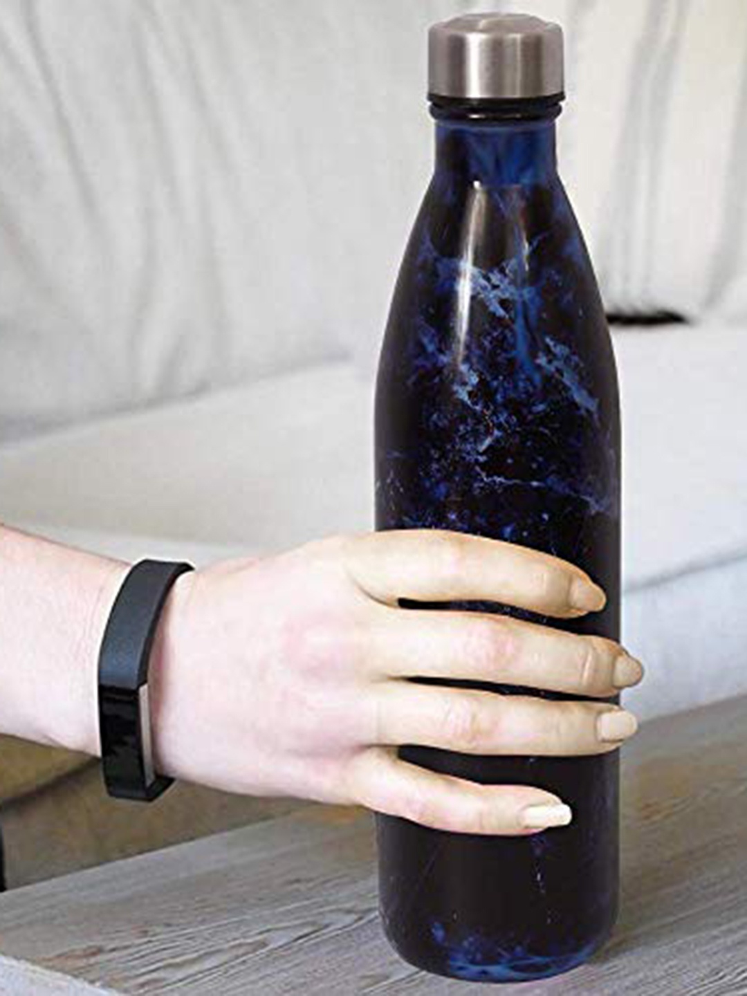 

Femora Blue Glass Water Bottle with Steel Cap 1L