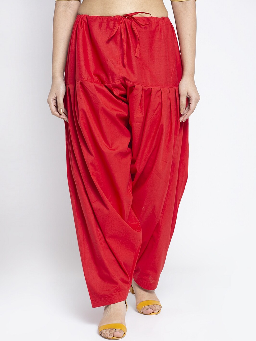 

Jinfo Women Red Solid Cotton Loose-Fit Salwar