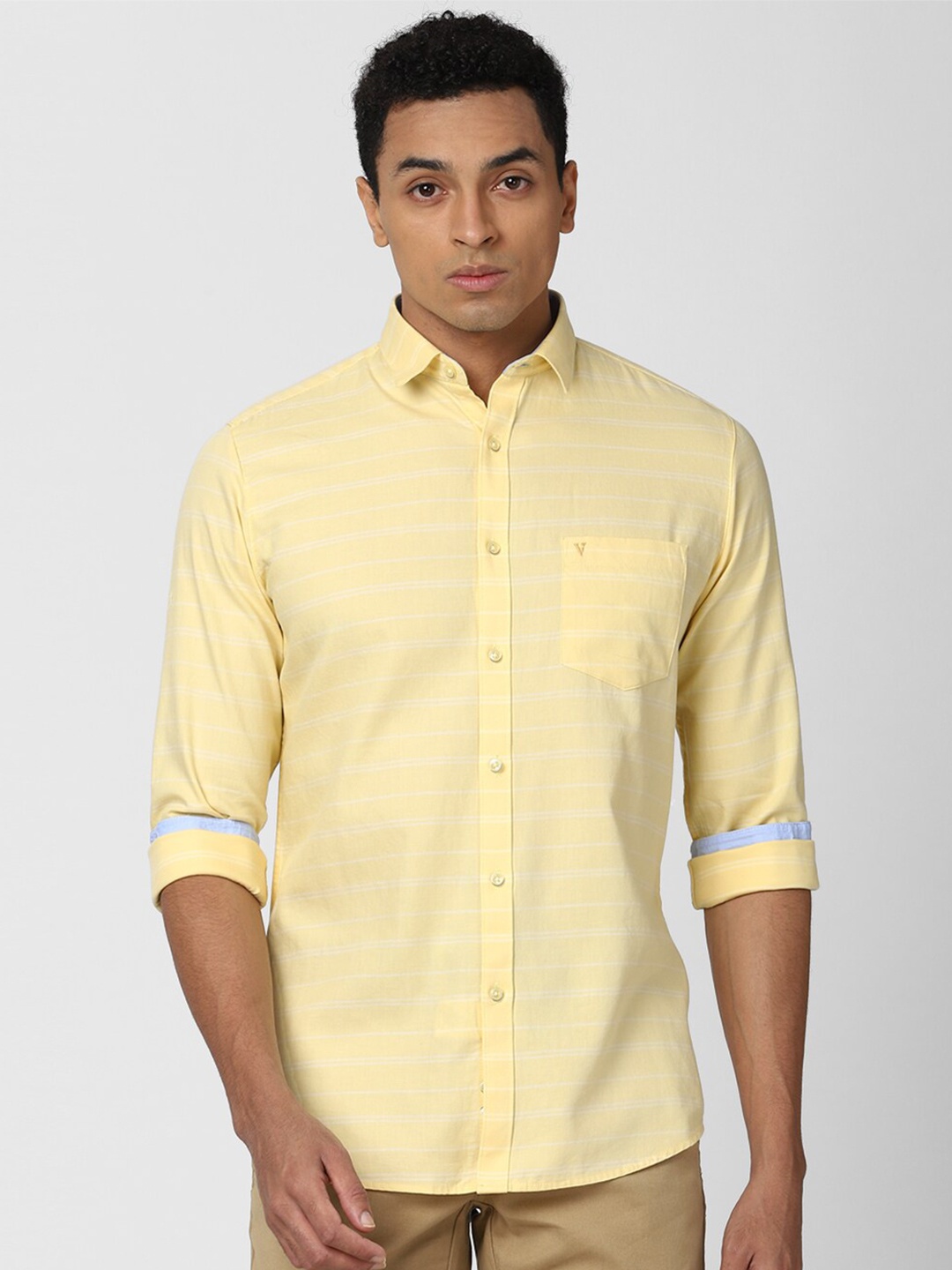 

Van Heusen Sport Men Yellow Slim Fit Horizontal Stripes Striped Pure Cotton Casual Shirt