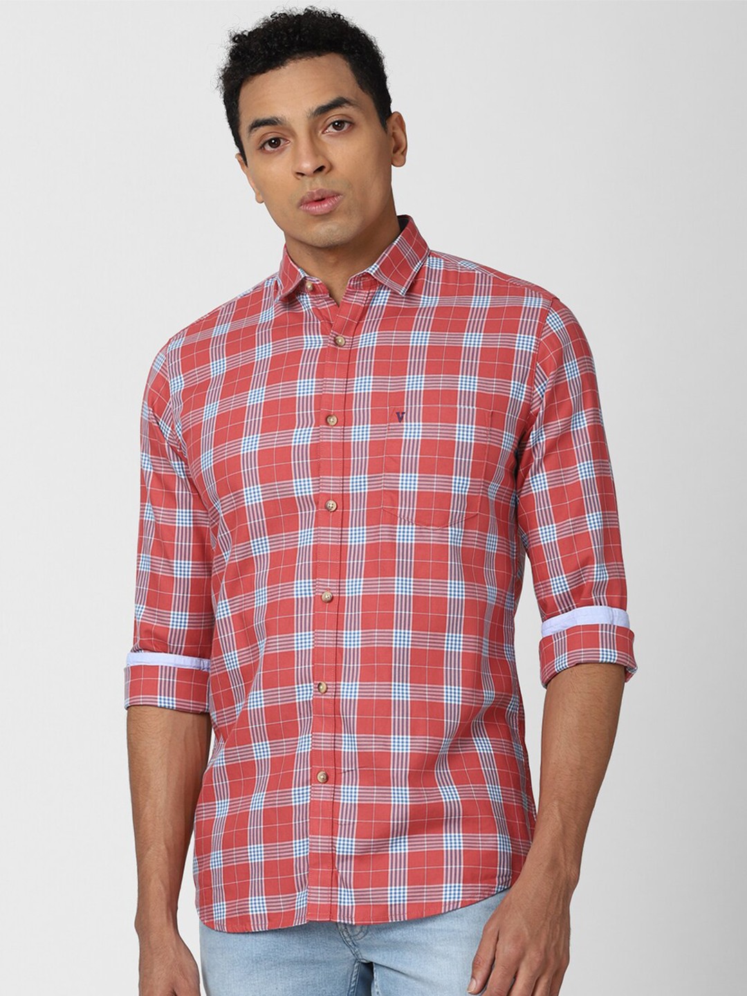 

Van Heusen Sport Red Slim Fit Checked Casual Shirt