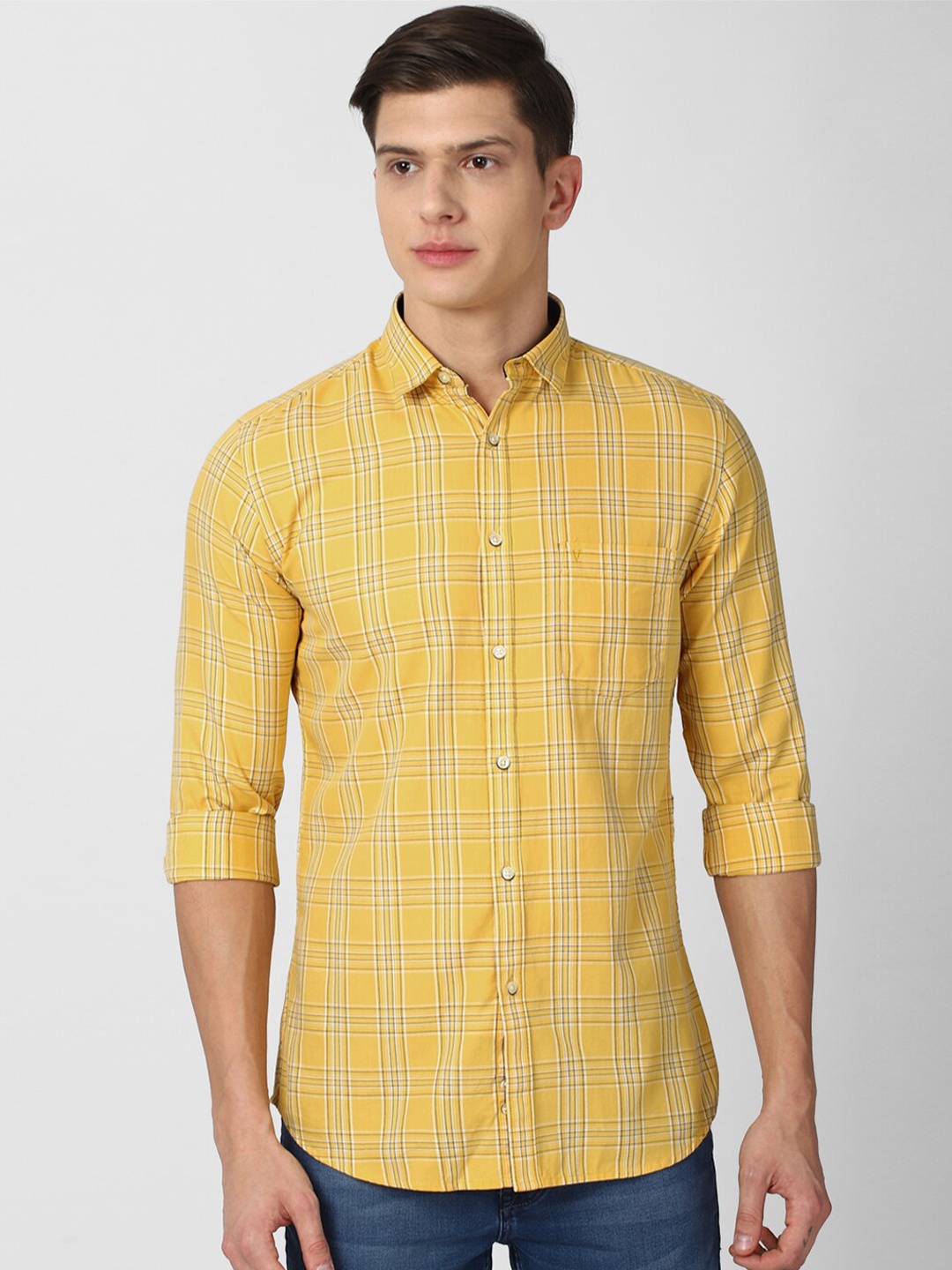

Van Heusen Sport Men Yellow Slim Fit Checked Cotton Casual Shirt
