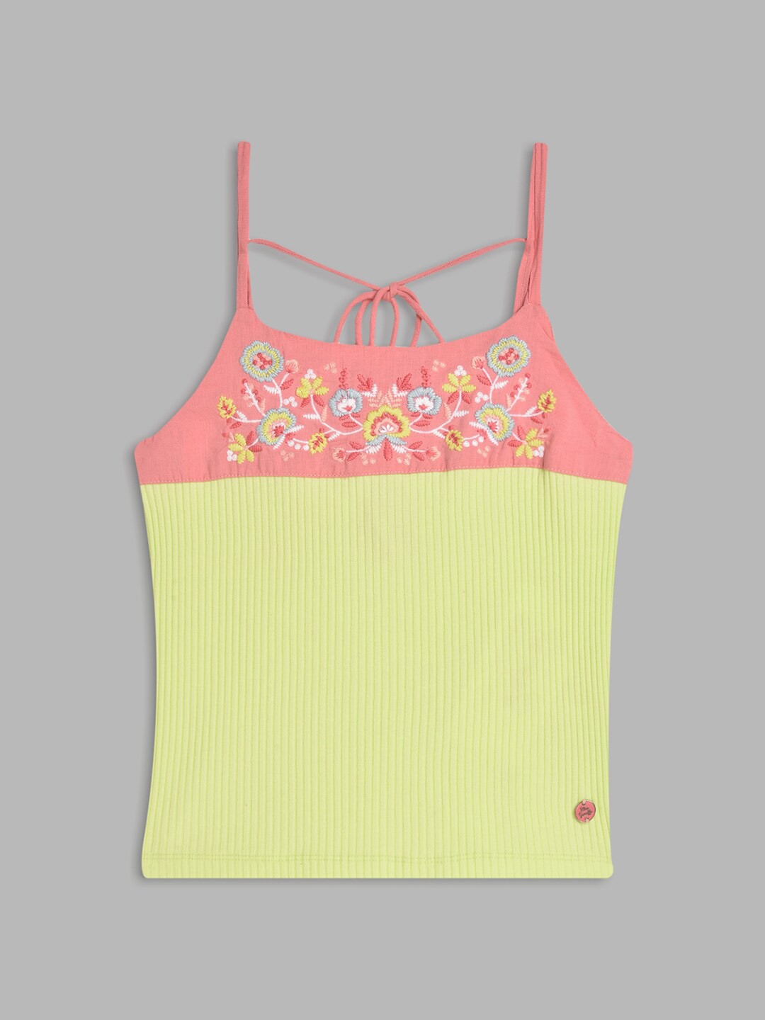

Blue Giraffe Lime Green Embroidered Floral Top