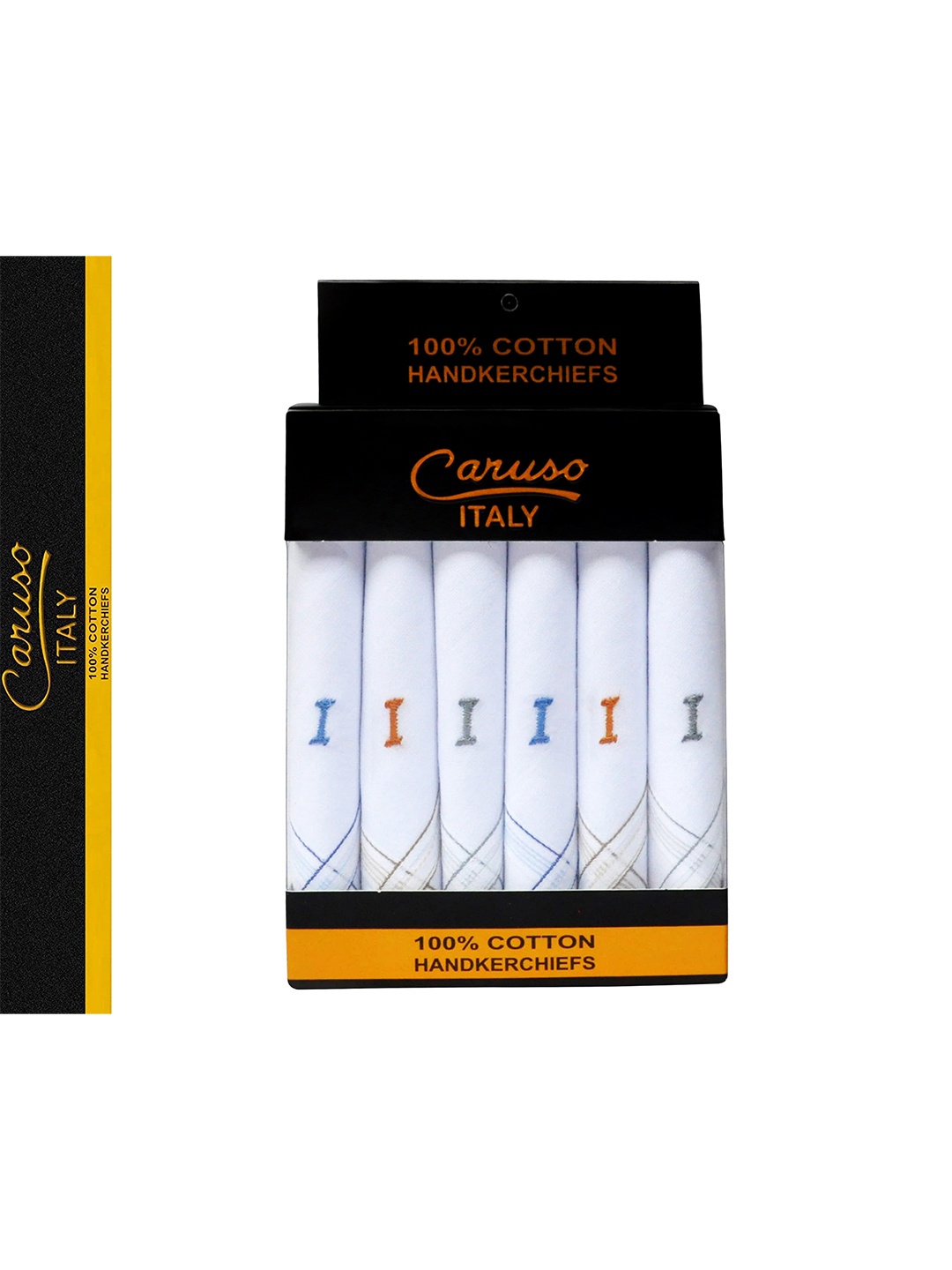 

Caruso ITALY Men Pack Of 6 White Embroidered Pure Cotton Handkerchief