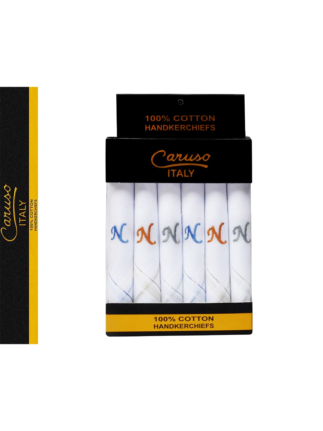

Caruso ITALY Men 6 Pieces White Embroidered Cotton Handkerchief Set