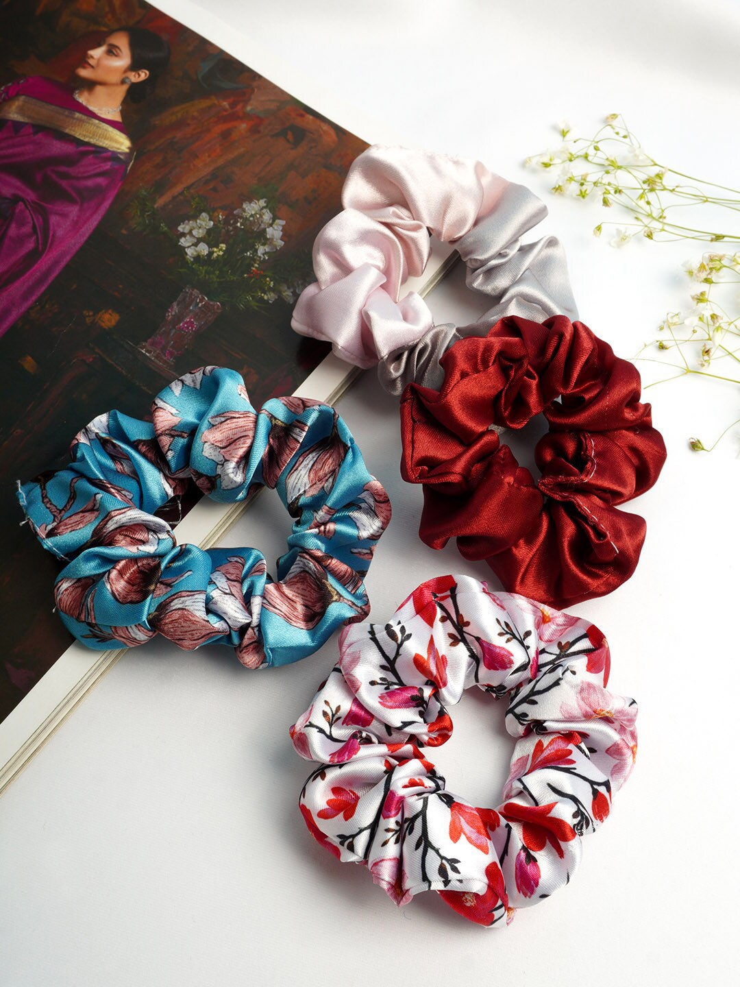 

Ferosh Women Set of 4 Satin Scrunchies, Red