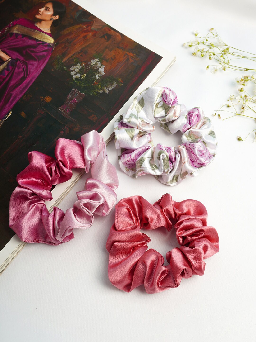 

Ferosh Women Multi Set Of 3 Satin Scrunchie Ponytail Holders