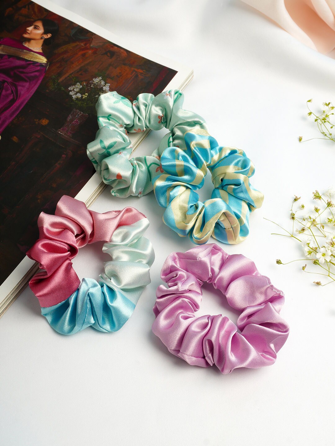 

Ferosh Women Set of 4 Satin Scrunchies, Blue