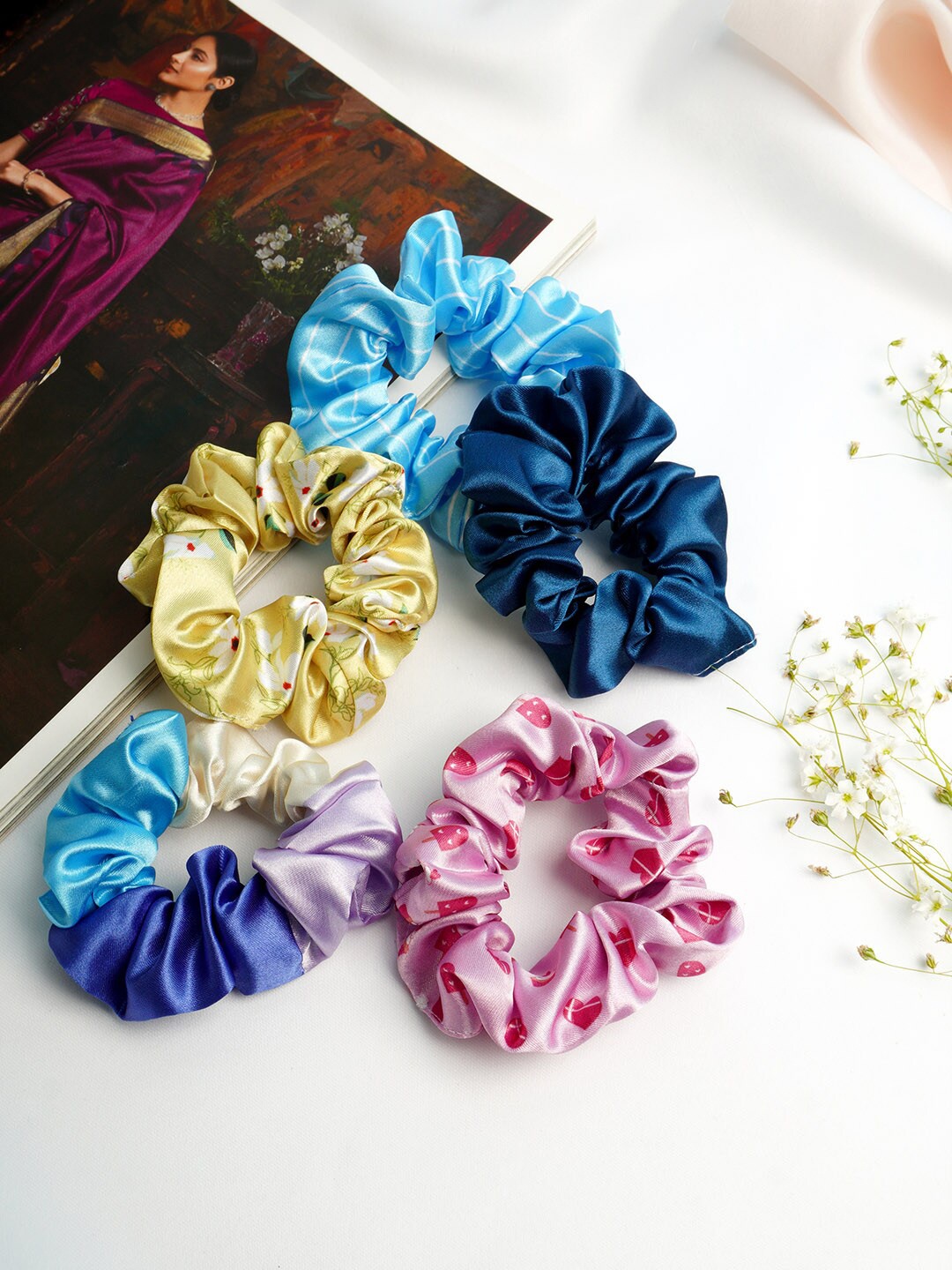 

Ferosh Women Multi Set Of 5 Satin Scrunchie Ponytail Holders