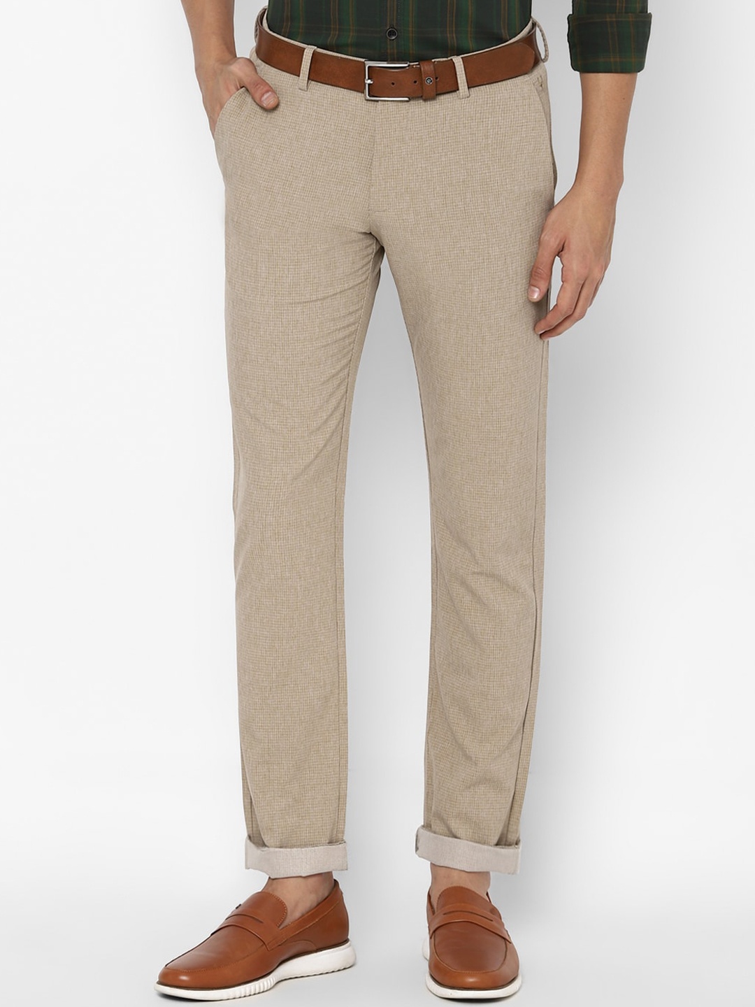 

Allen Solly Men Beige Micro-Checked Mid-Rise Slim Fit Trousers