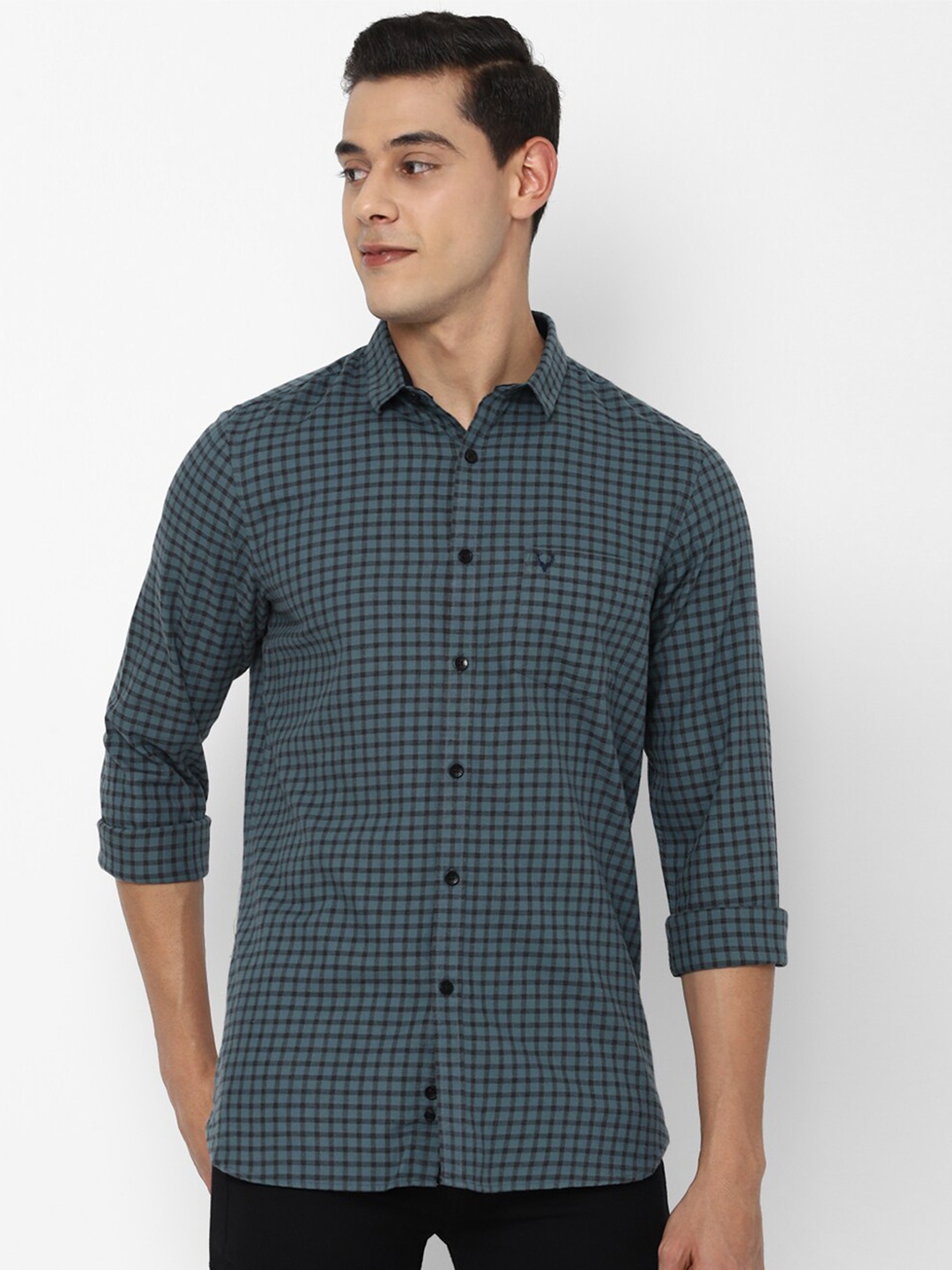 

Allen Solly Men Green Slim Fit Checked Pure Cotton Casual Shirt