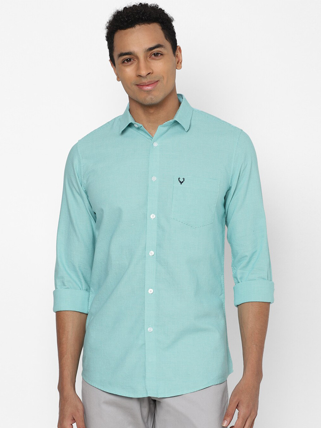 

Allen Solly Men Blue Slim Fit Micro Checked Cotton Casual Shirt