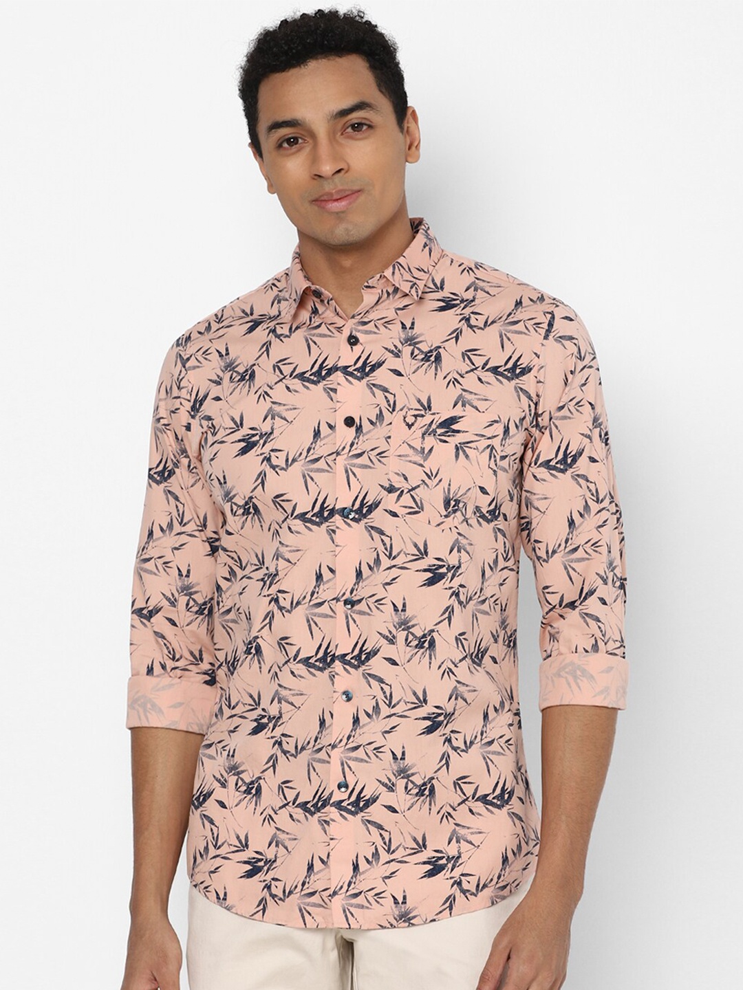 

Allen Solly Peach-Coloured Slim Fit Printed Casual Shirt