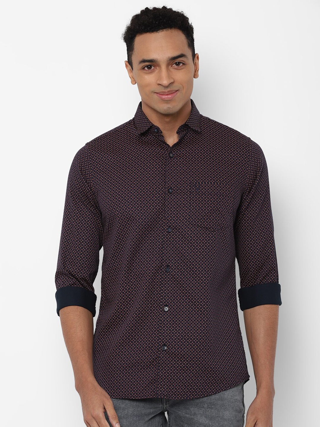 

Allen Solly Men Purple Slim Fit Printed Cotton Casual Shirt