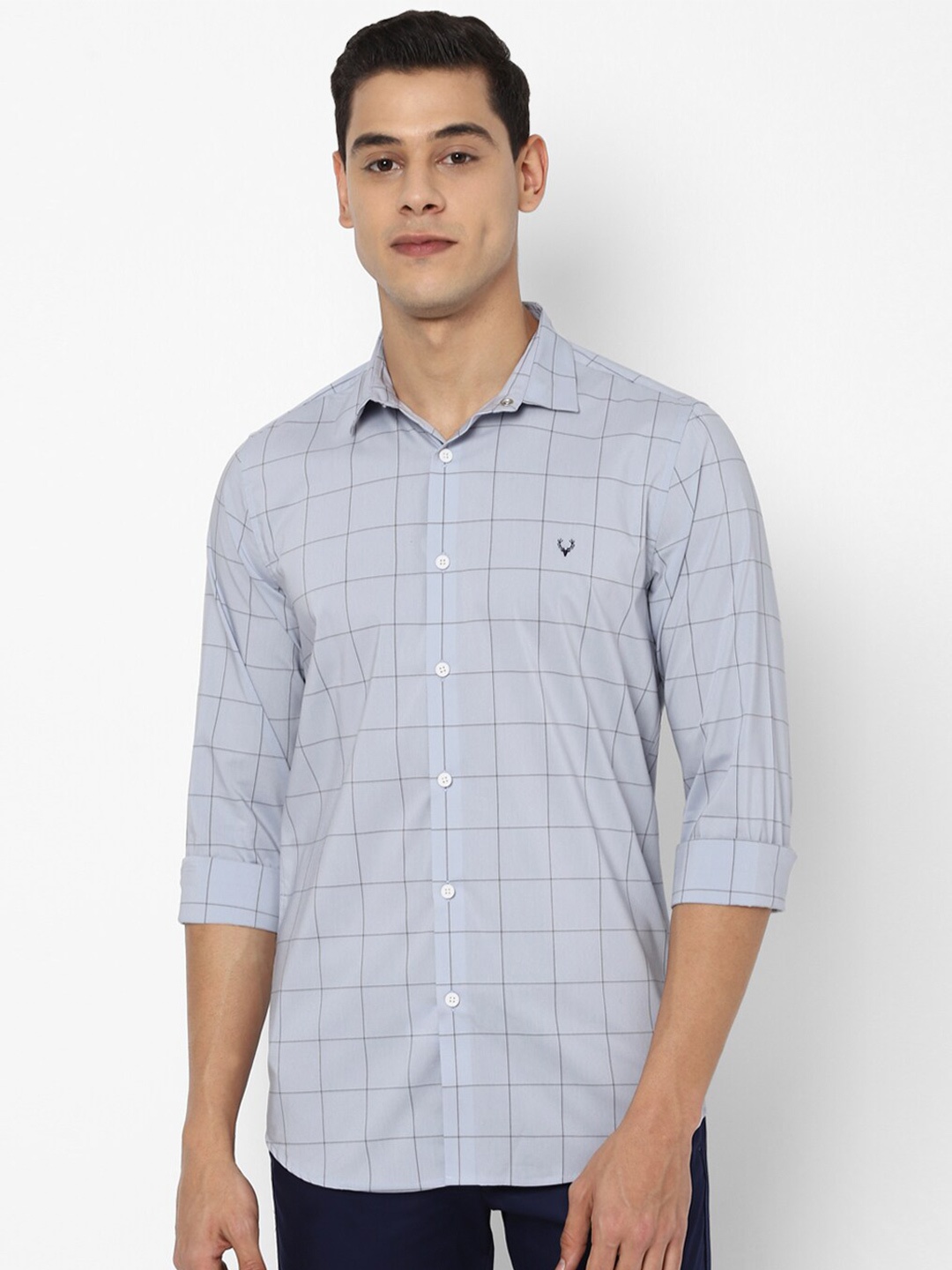 

Allen Solly Men Blue & Black Slim Fit Windowpane Checks Checked Casual Shirt