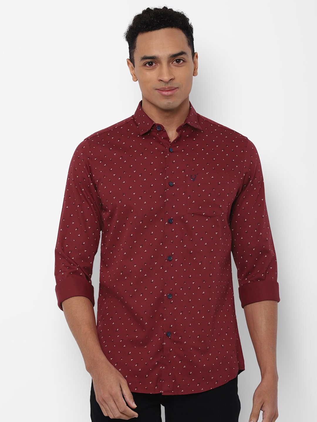 

Allen Solly Men Maroon & White Slim Fit Printed Pure Cotton Casual Shirt