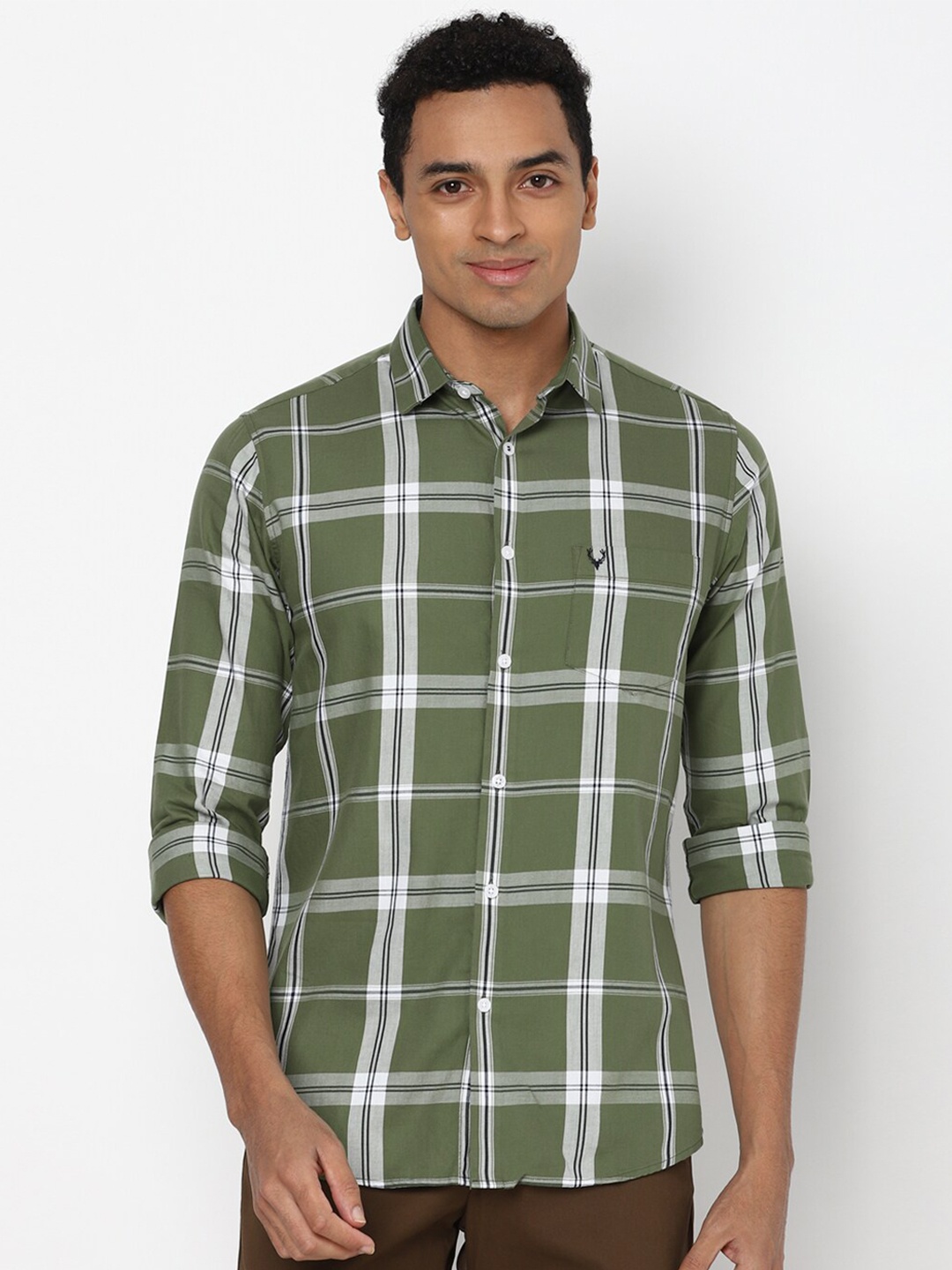 

Allen Solly Men Green & White Slim Fit Pure Cotton Checked Casual Shirt