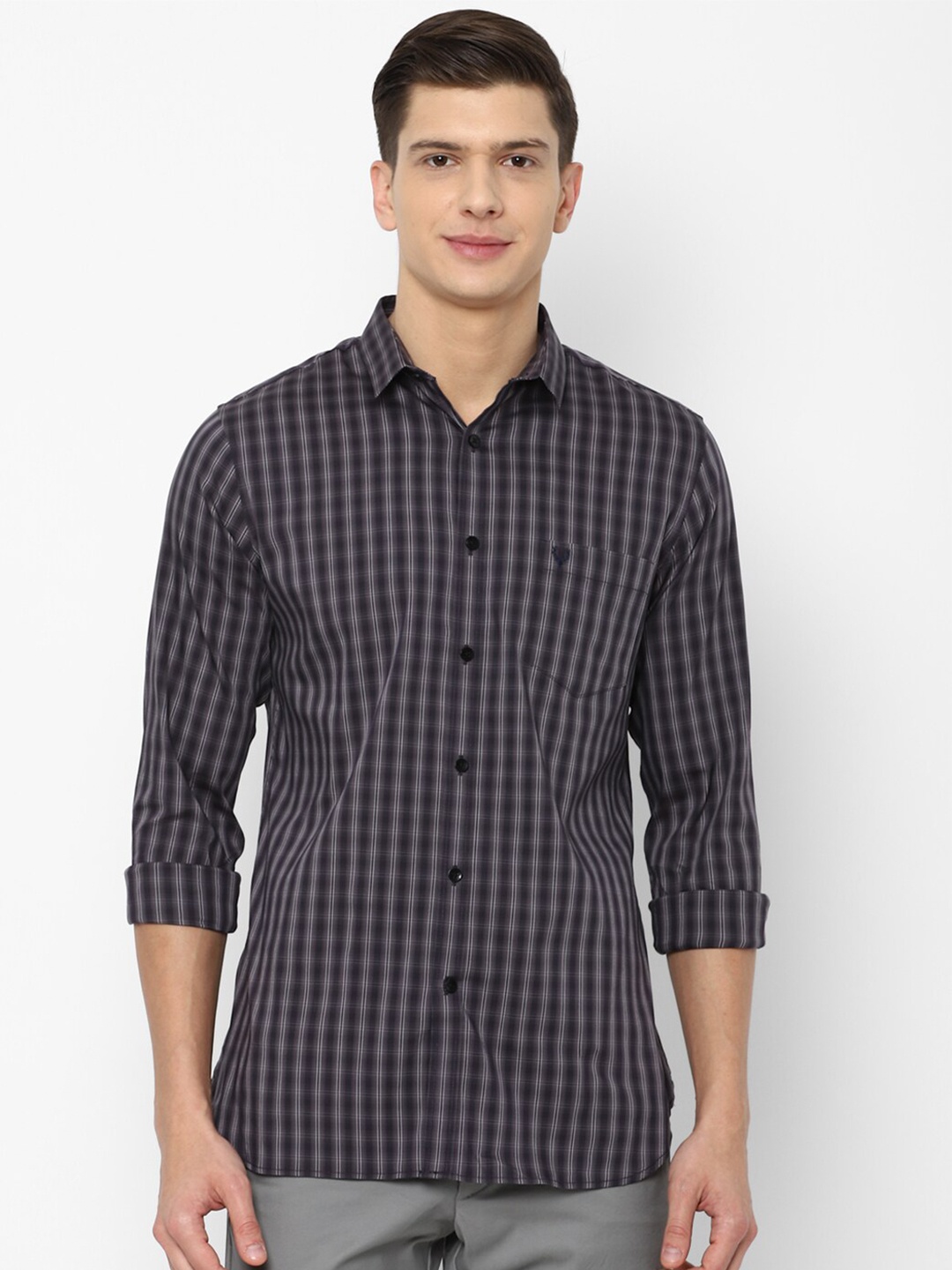 

Allen Solly Men Grey Slim Fit Checked Casual Shirt