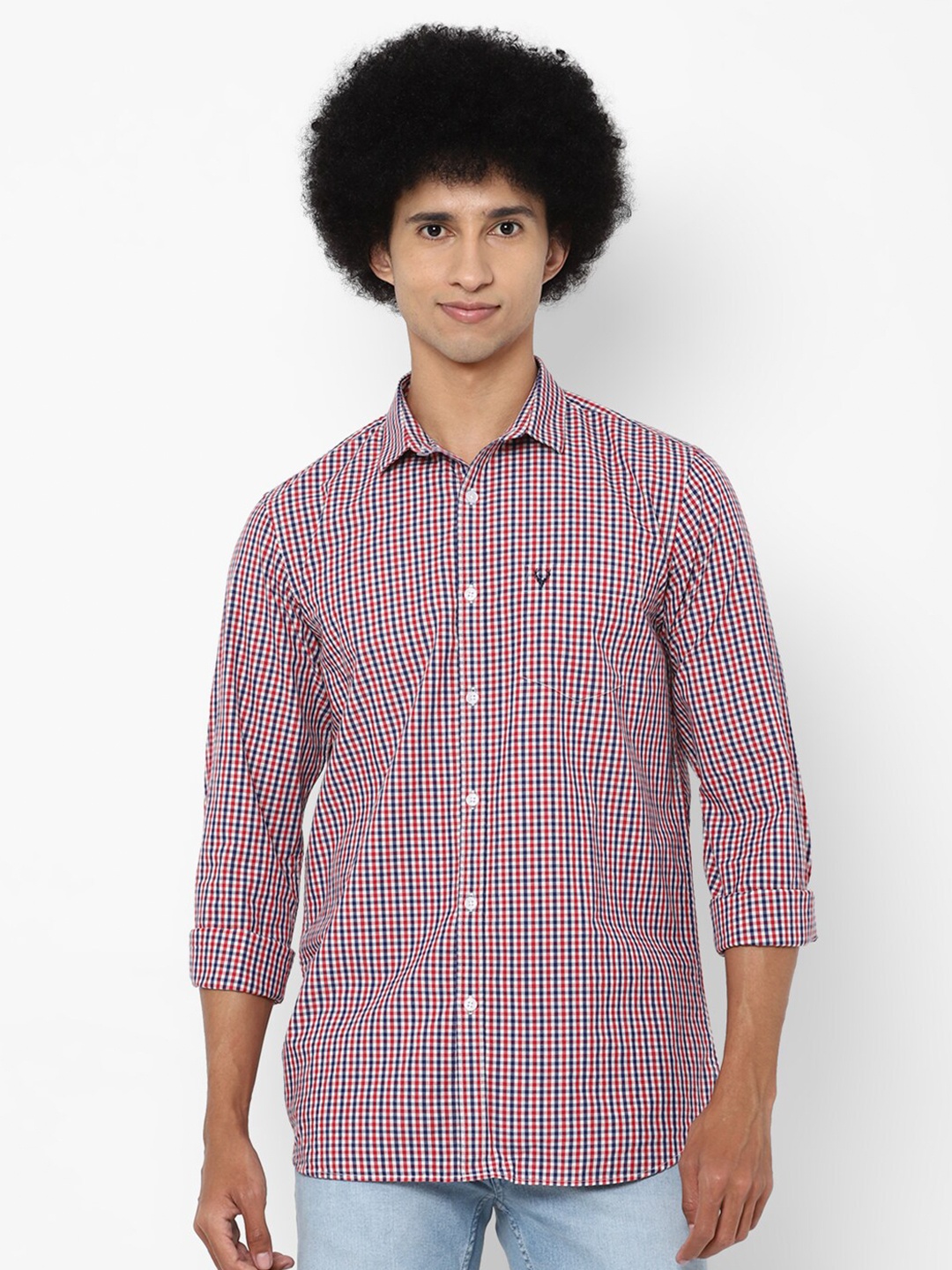 

Allen Solly Men Red & Blue Slim Fit Checked Pure Cotton Casual Shirt