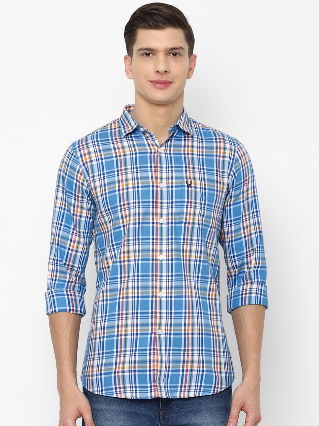 

Allen Solly Men Blue Slim Fit Checked Cotton Casual Shirt
