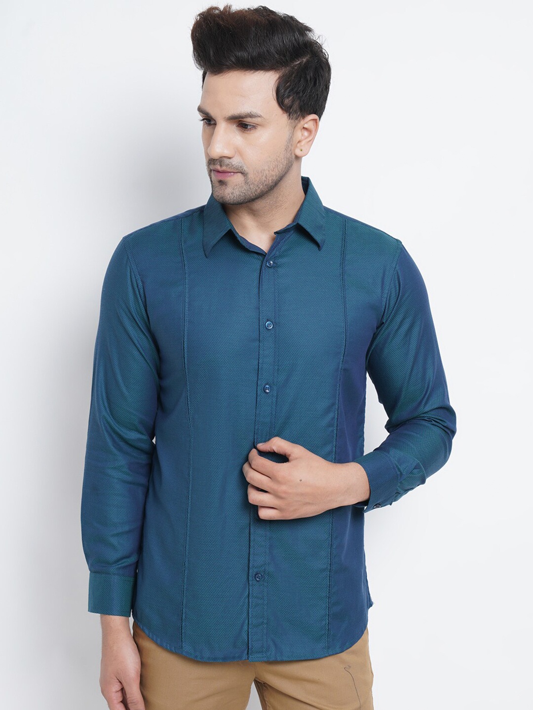 

WESTCLO Men Teal Slim Fit Cotton Semiformal Shirt