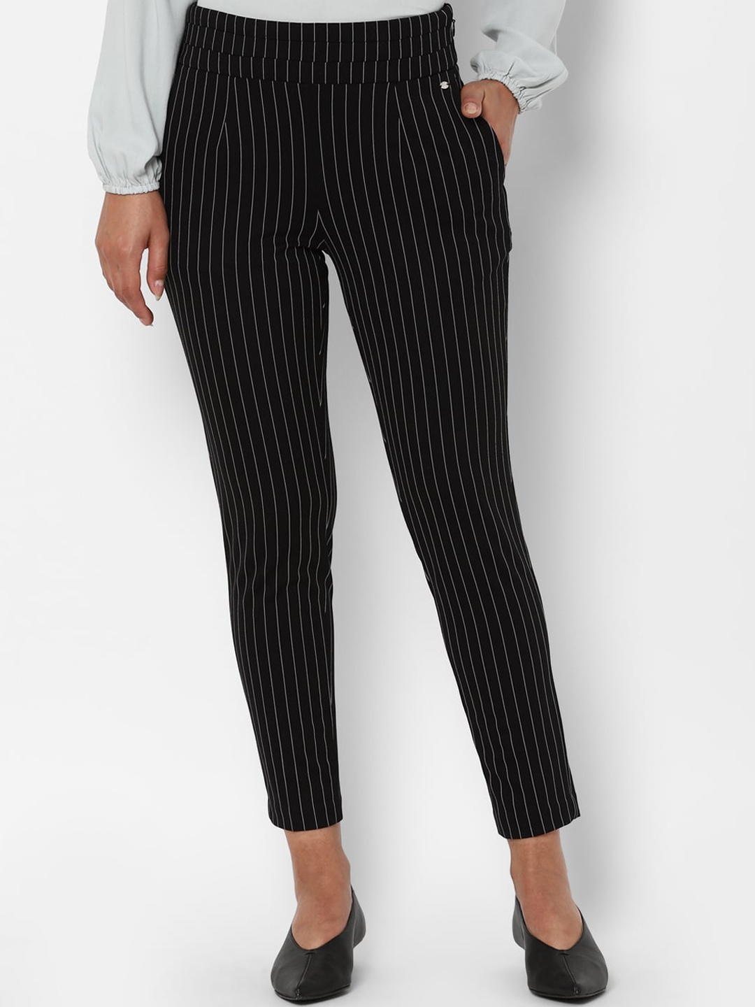 

Allen Solly Woman Women Black Striped Regular Fit Trousers