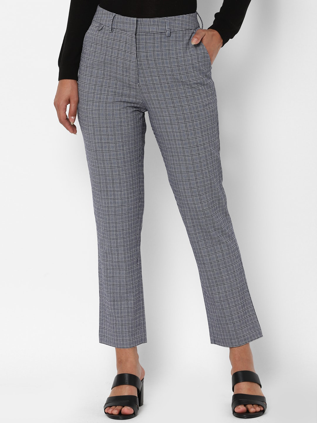

Allen Solly Woman Women Grey Checked Regular Fit Trousers